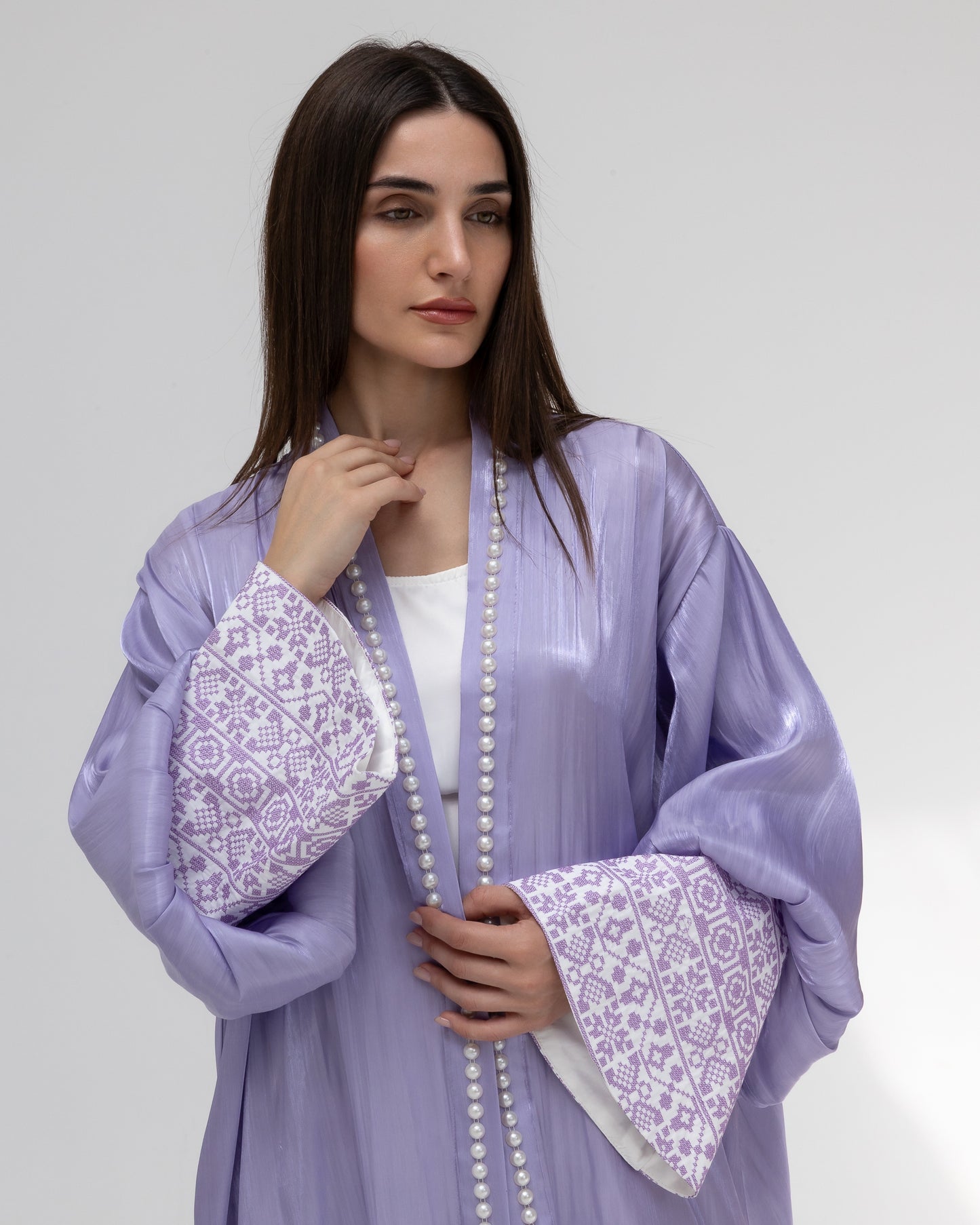 Lilac Abaya with Pearls and Embroidery