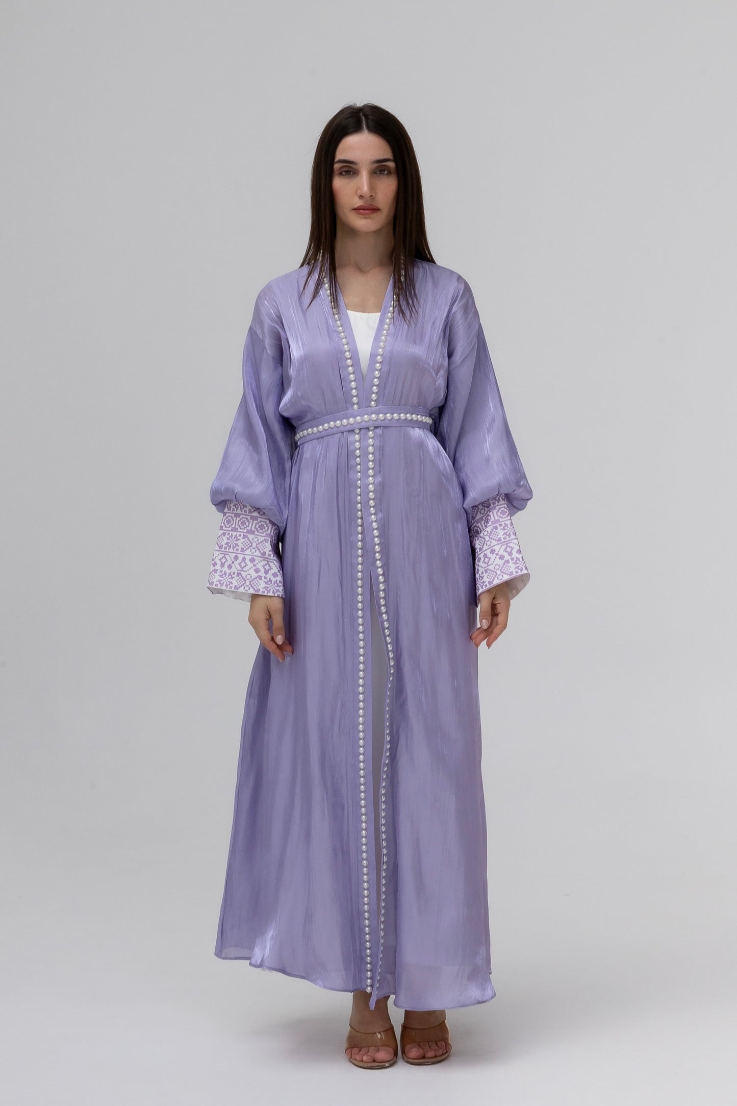 Lilac Abaya with Pearls and Embroidery
