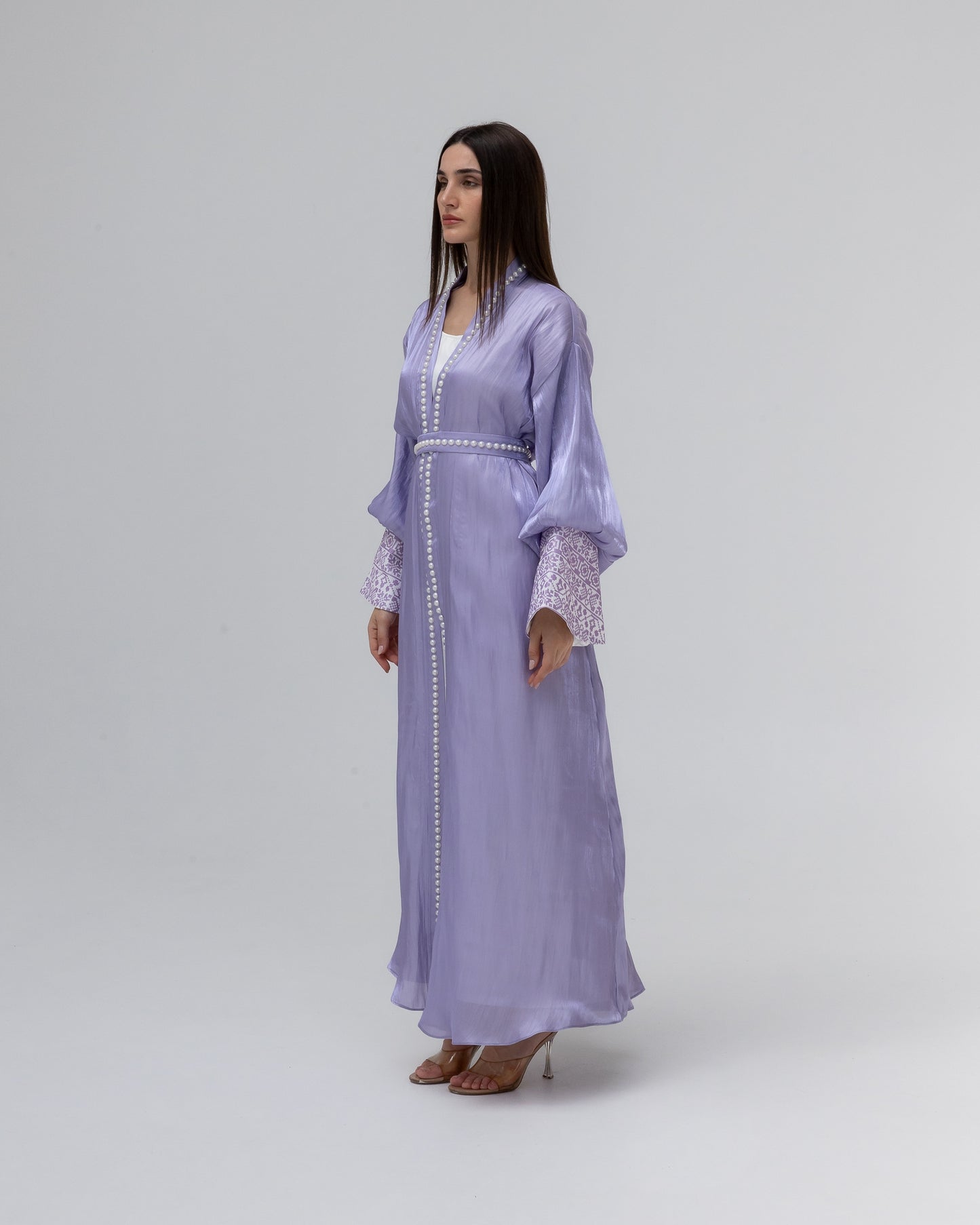 Lilac Abaya with Pearls and Embroidery