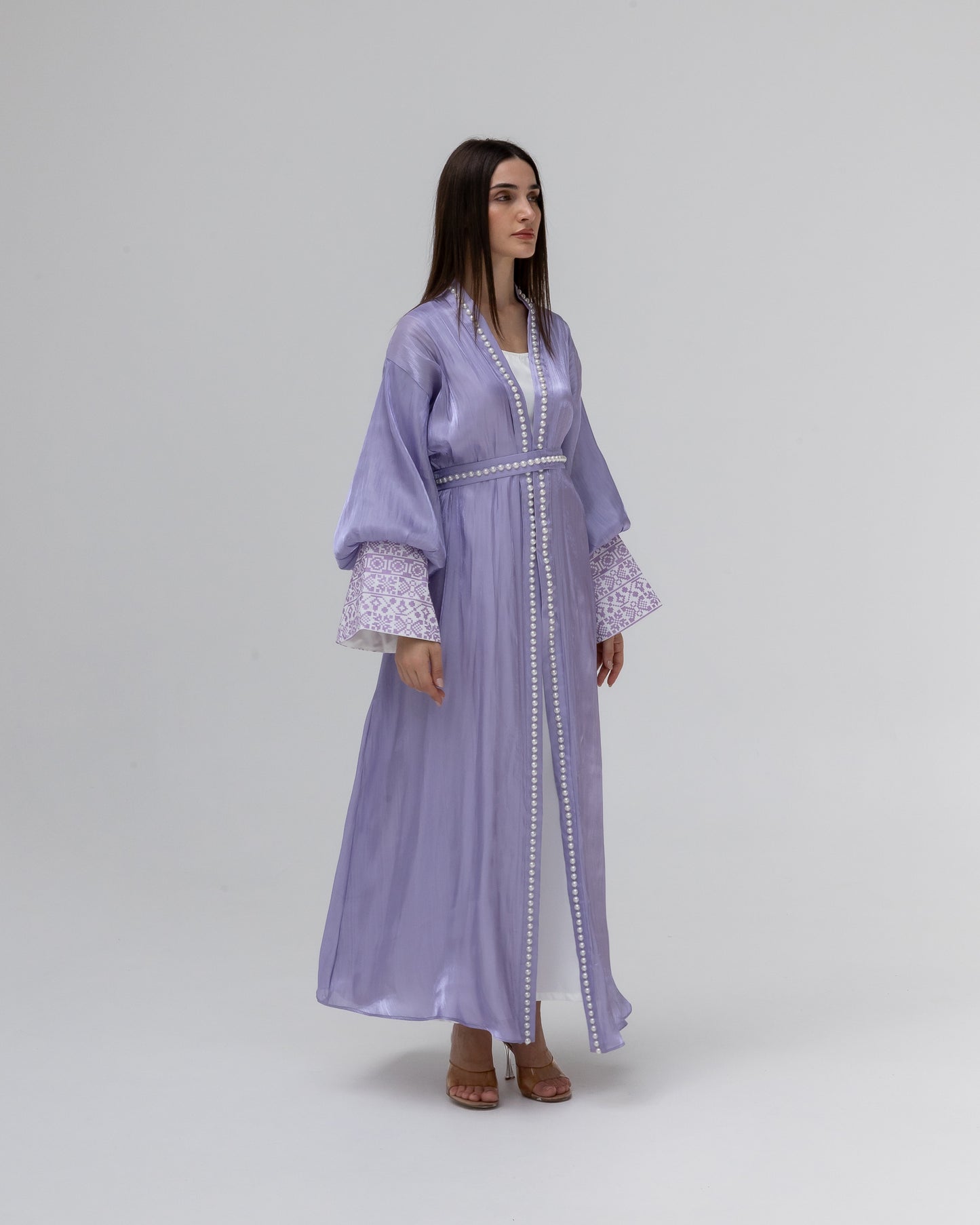 Lilac Abaya with Pearls and Embroidery