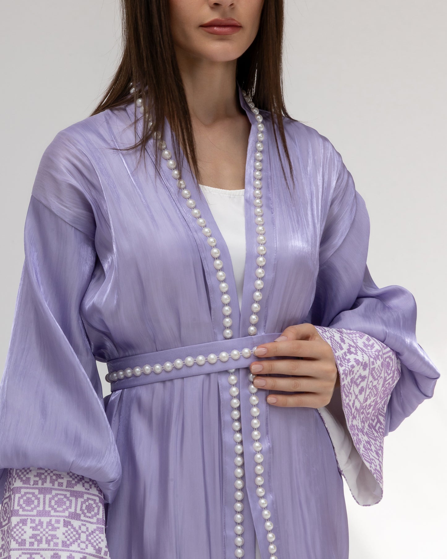 Lilac Abaya with Pearls and Embroidery
