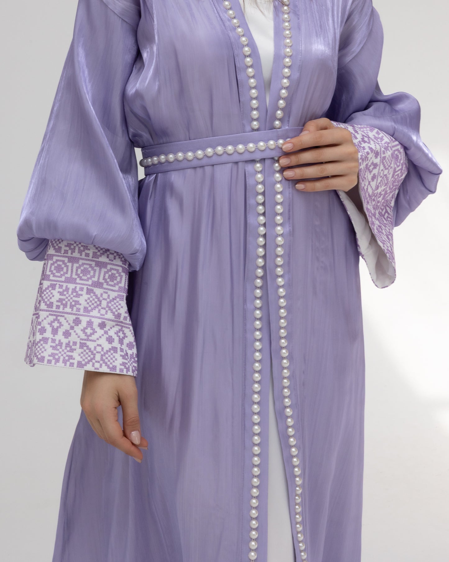 Lilac Abaya with Pearls and Embroidery