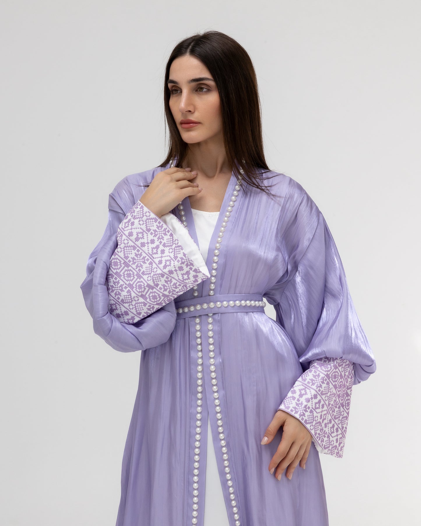 Lilac Abaya with Pearls and Embroidery