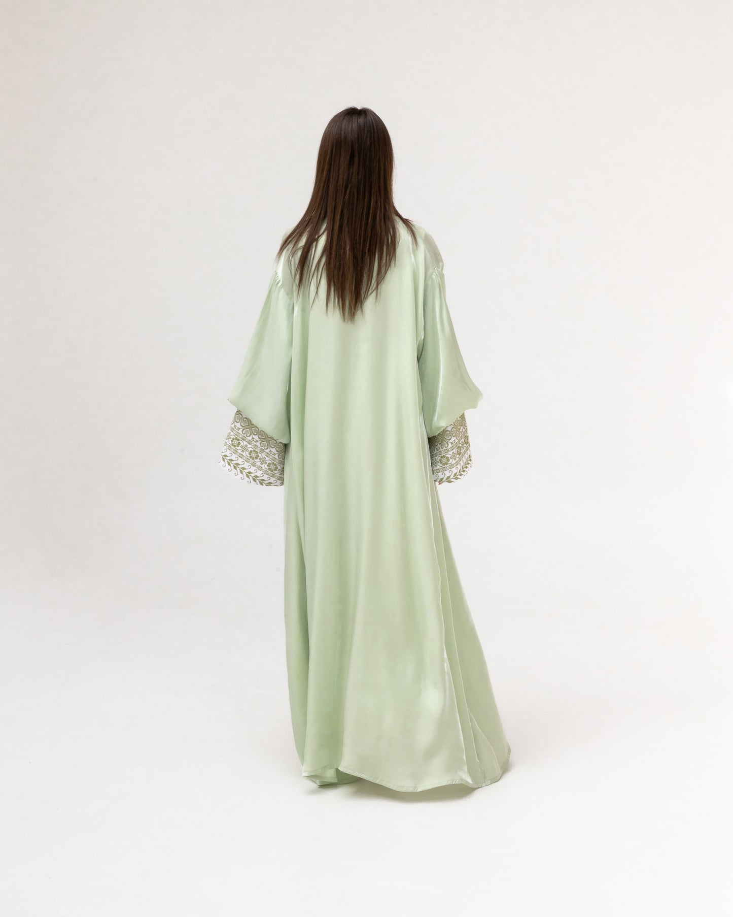 Pastel Green Abaya with Pearls and Embroidery