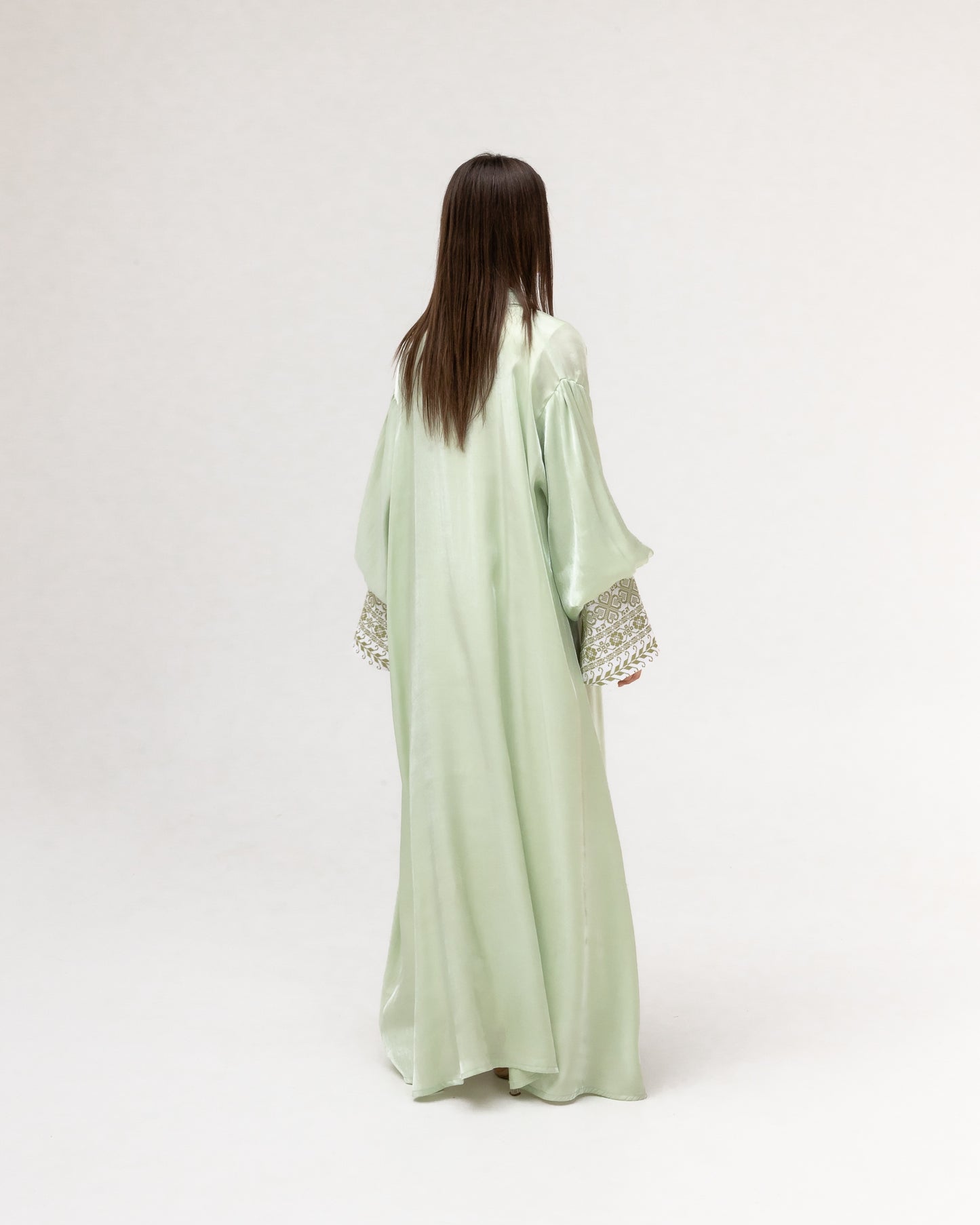 Pastel Green Abaya with Pearls and Embroidery
