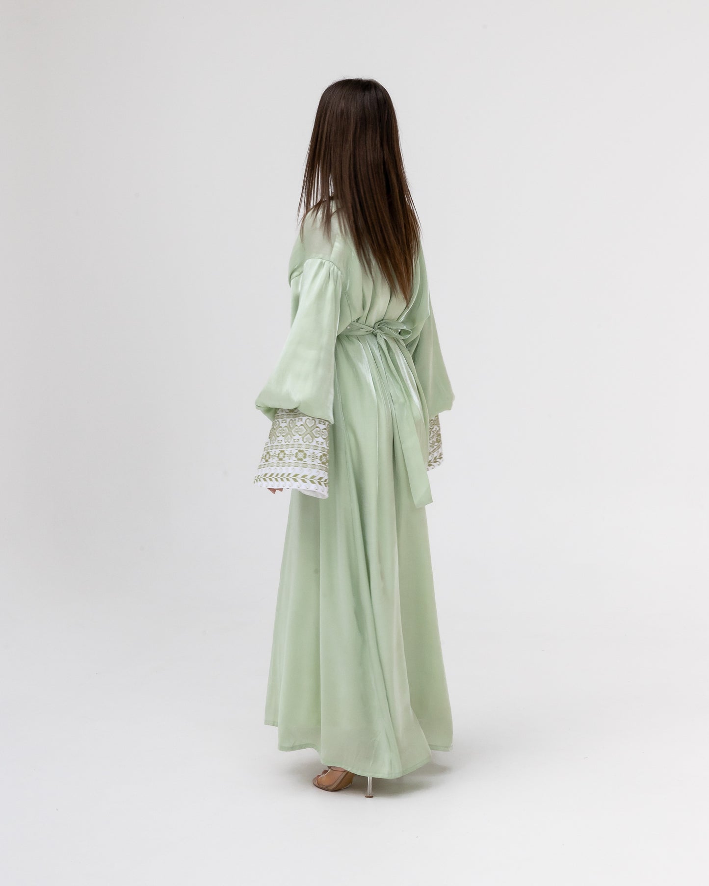 Pastel Green Abaya with Pearls and Embroidery