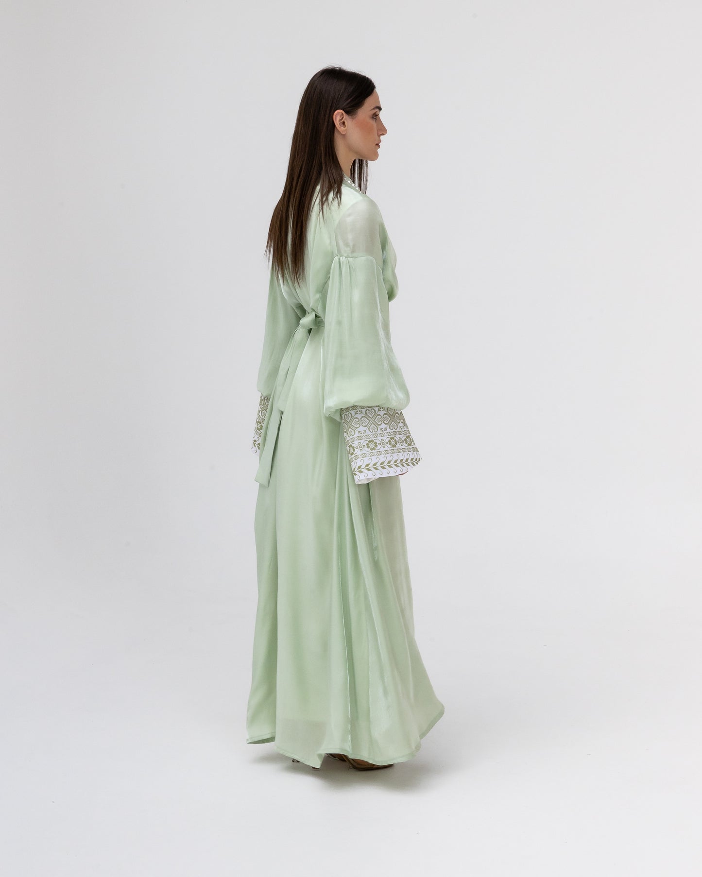 Pastel Green Abaya with Pearls and Embroidery