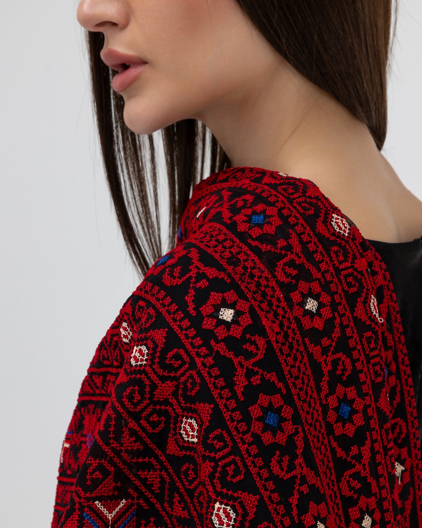 Draped Embroidered Black Dress