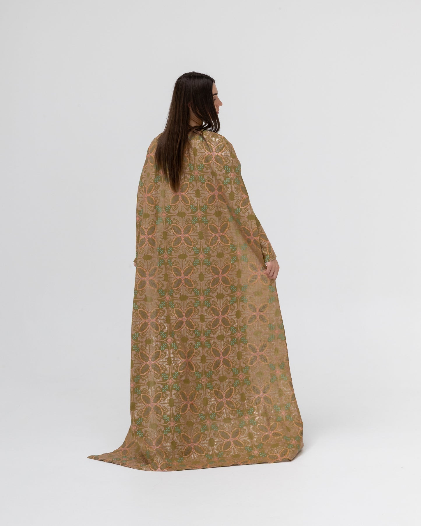 Olive Green Dress with Embroidered Cape