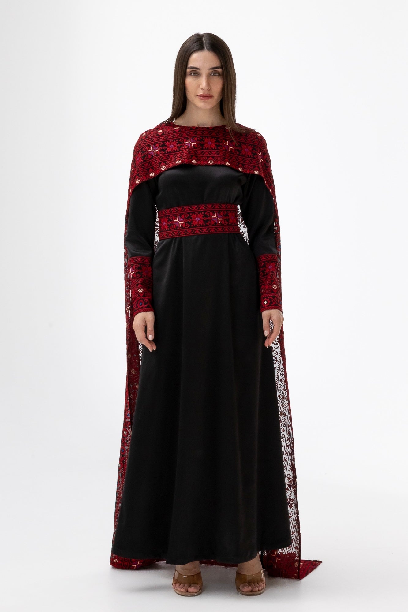 Black Dress with Embroidered Cape
