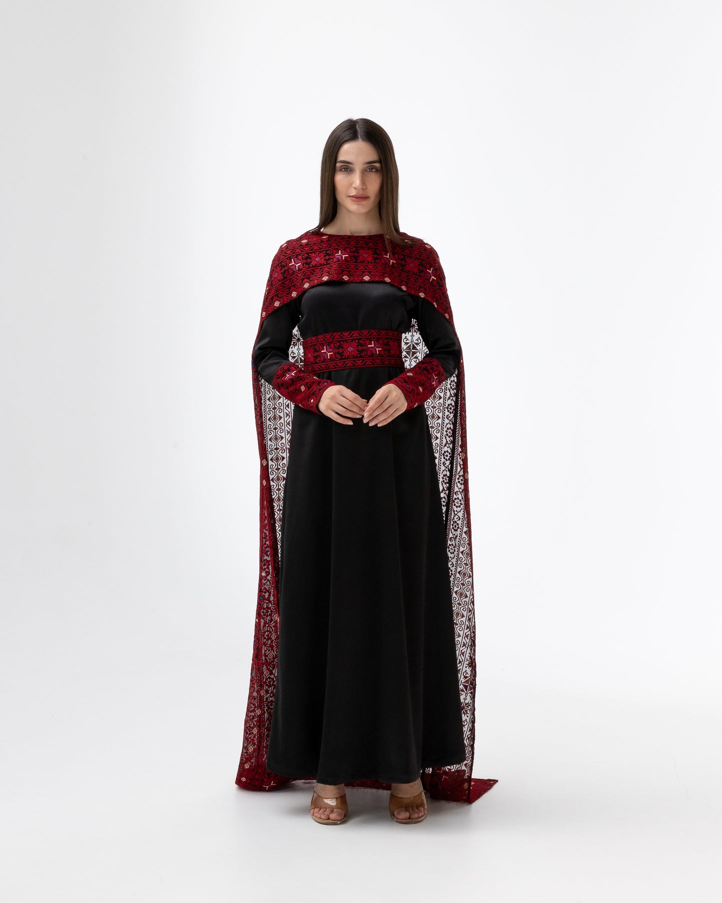 Black Dress with Embroidered Cape