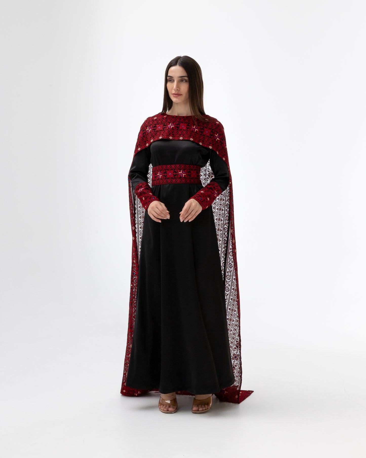 Black Dress with Embroidered Cape