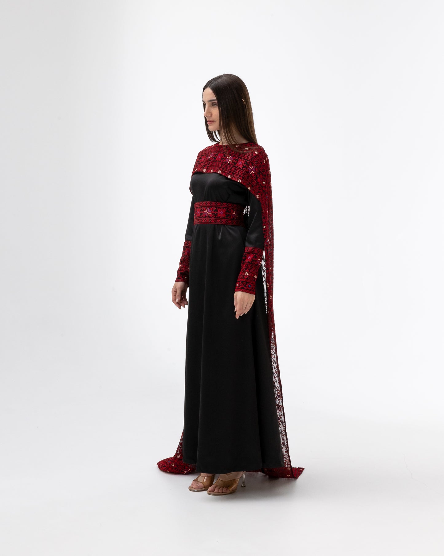 Black Dress with Embroidered Cape