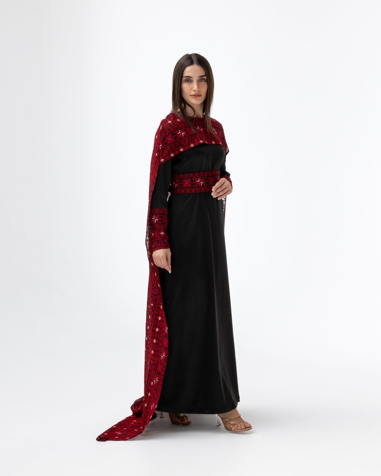 Black Dress with Embroidered Cape