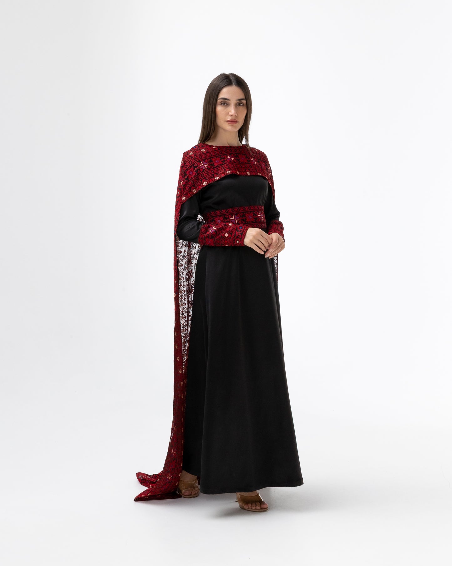 Black Dress with Embroidered Cape