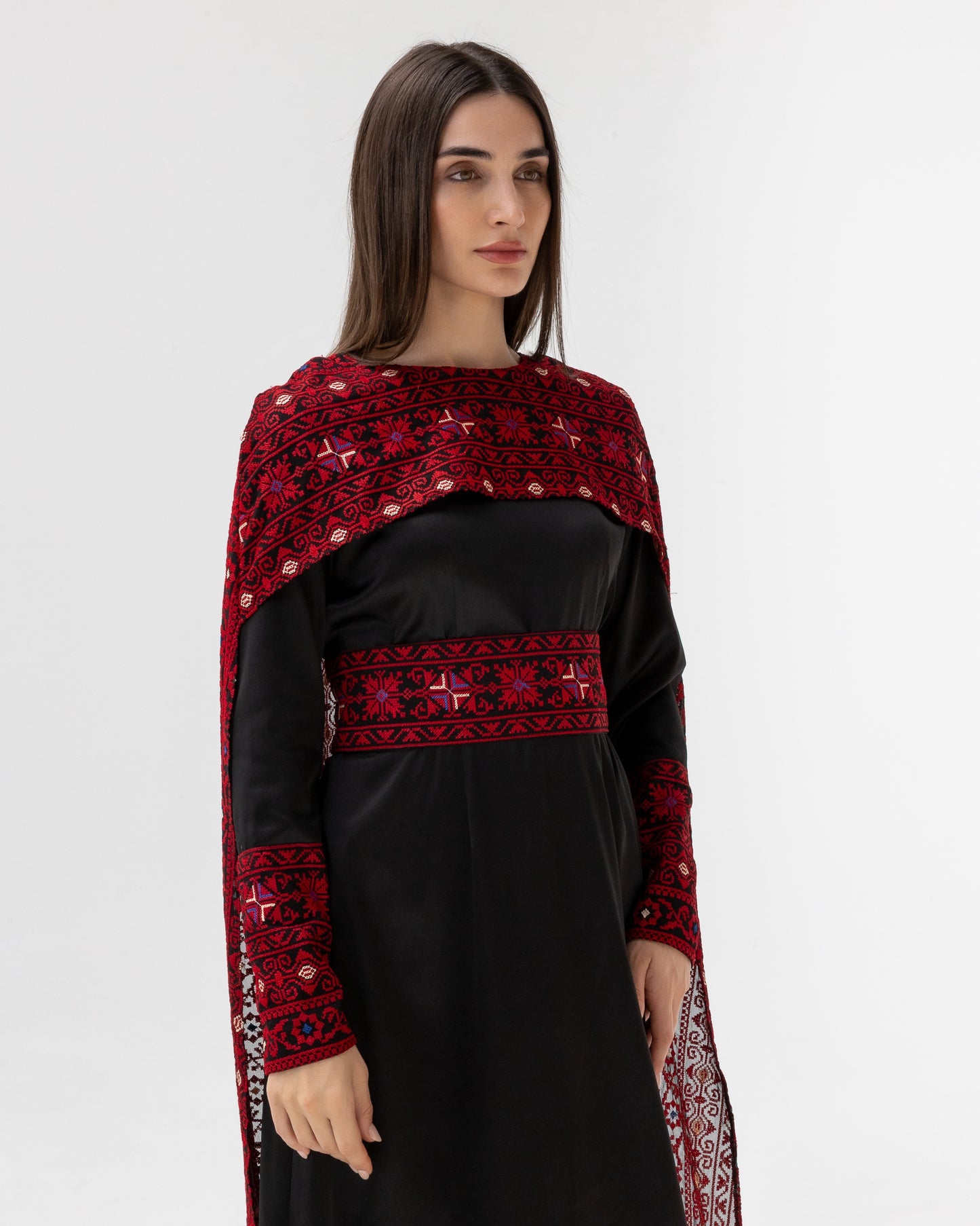 Black Dress with Embroidered Cape