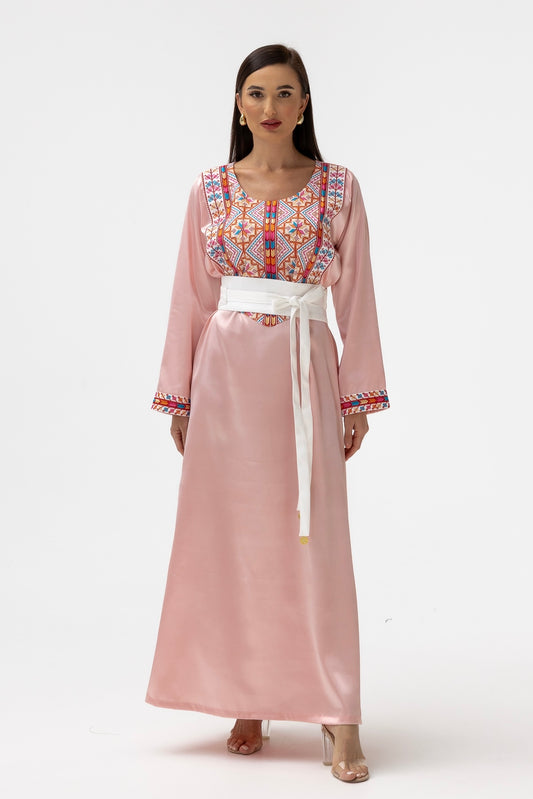 Blush Kaftan with Multicolored Embroidery