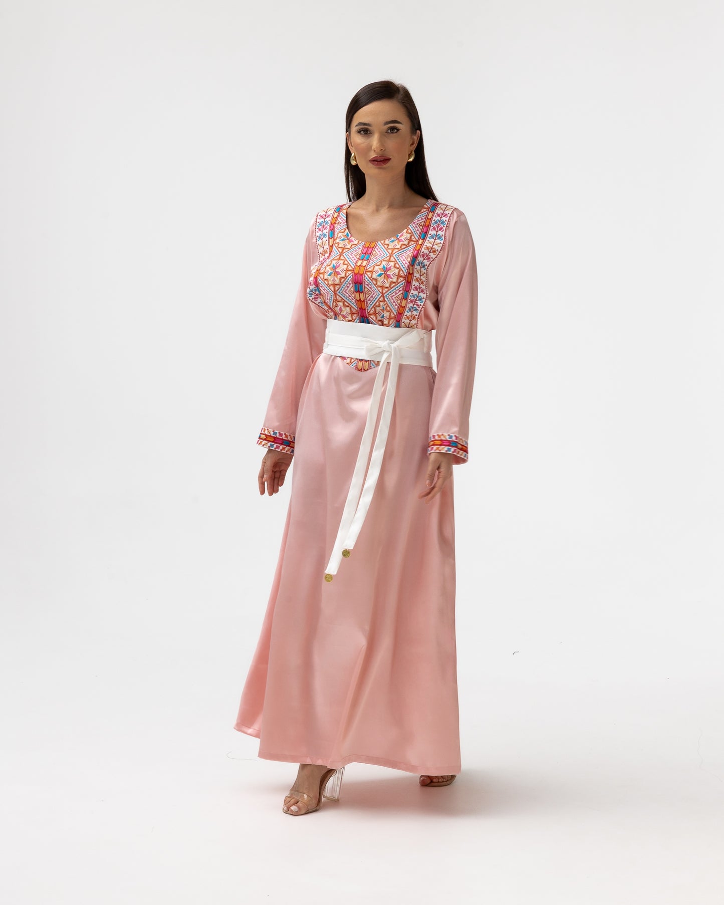 Blush Kaftan with Multicolored Embroidery
