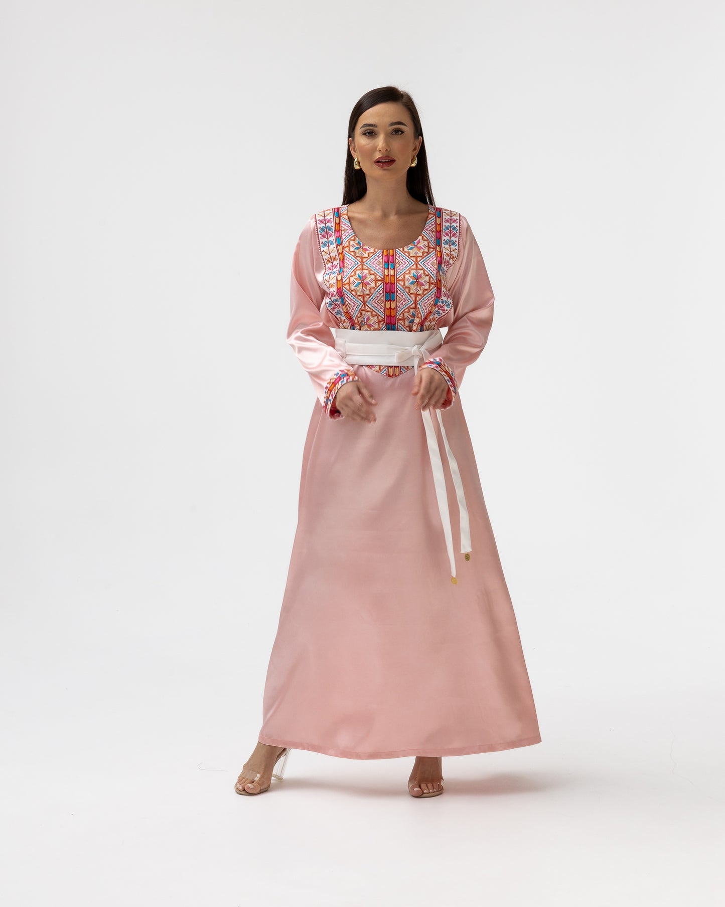Blush Kaftan with Multicolored Embroidery
