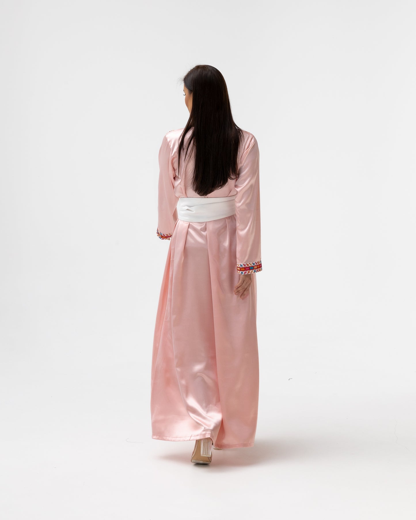 Blush Kaftan with Multicolored Embroidery