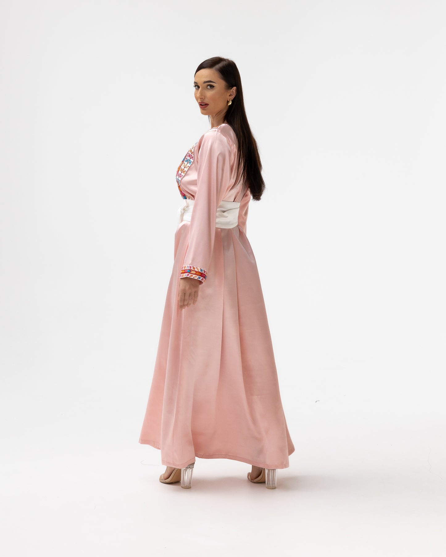 Blush Kaftan with Multicolored Embroidery