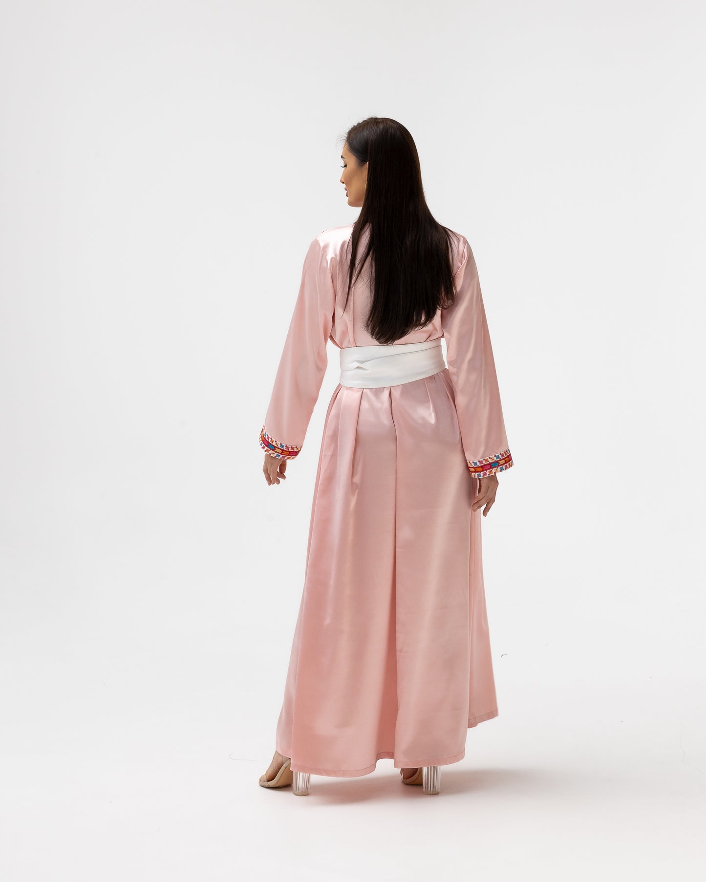 Blush Kaftan with Multicolored Embroidery