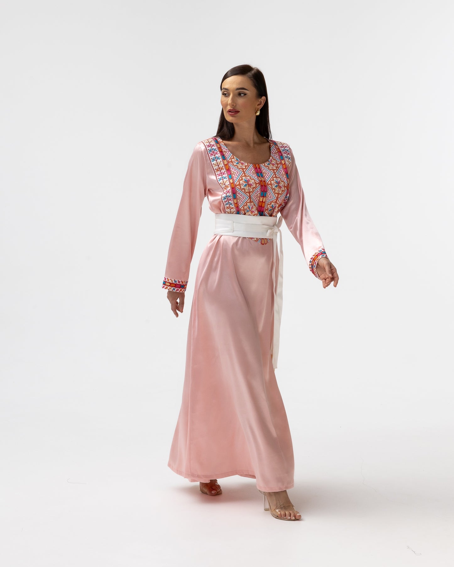 Blush Kaftan with Multicolored Embroidery