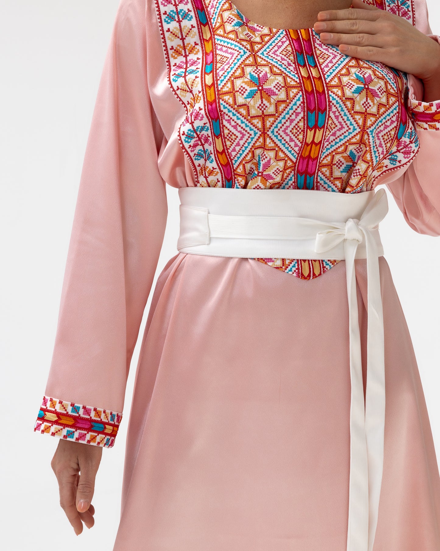 Blush Kaftan with Multicolored Embroidery