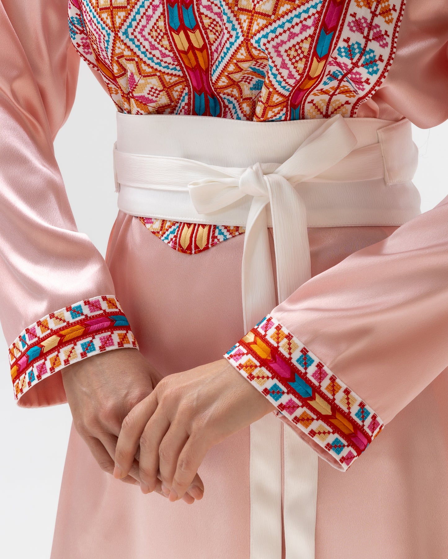 Blush Kaftan with Multicolored Embroidery