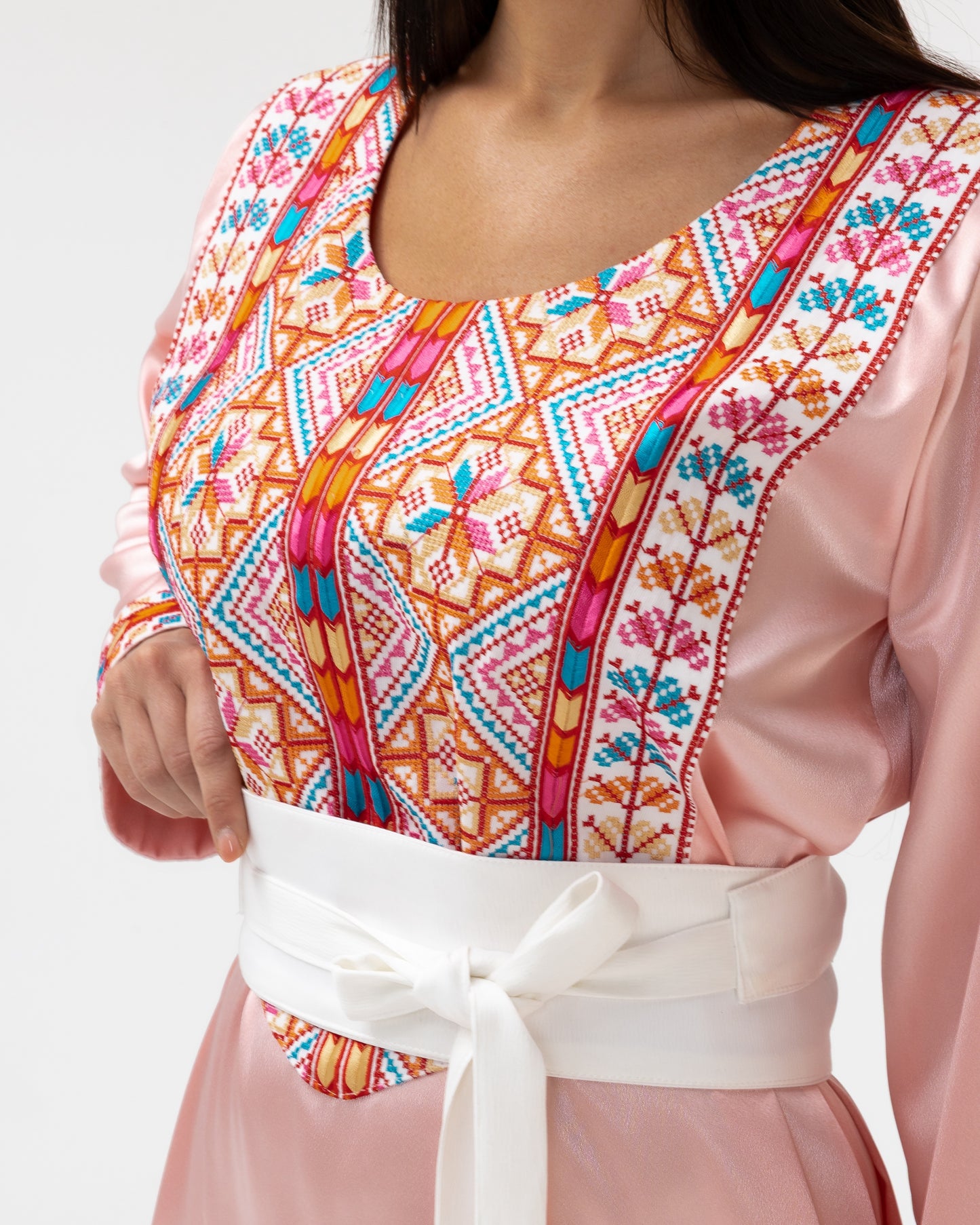 Blush Kaftan with Multicolored Embroidery