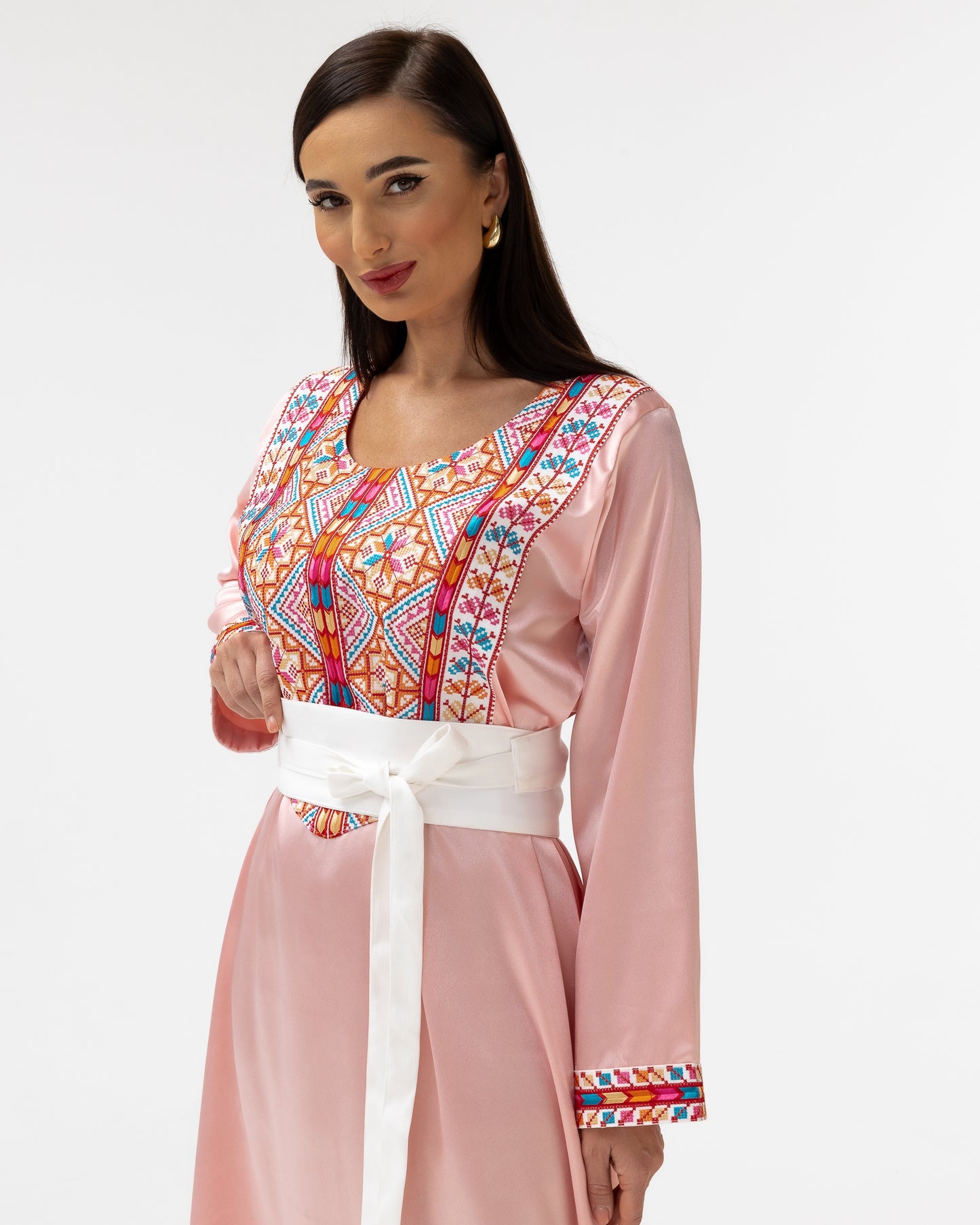 Blush Kaftan with Multicolored Embroidery