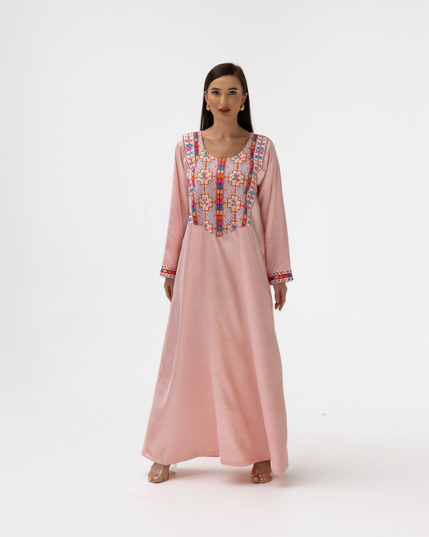 Blush Kaftan with Multicolored Embroidery