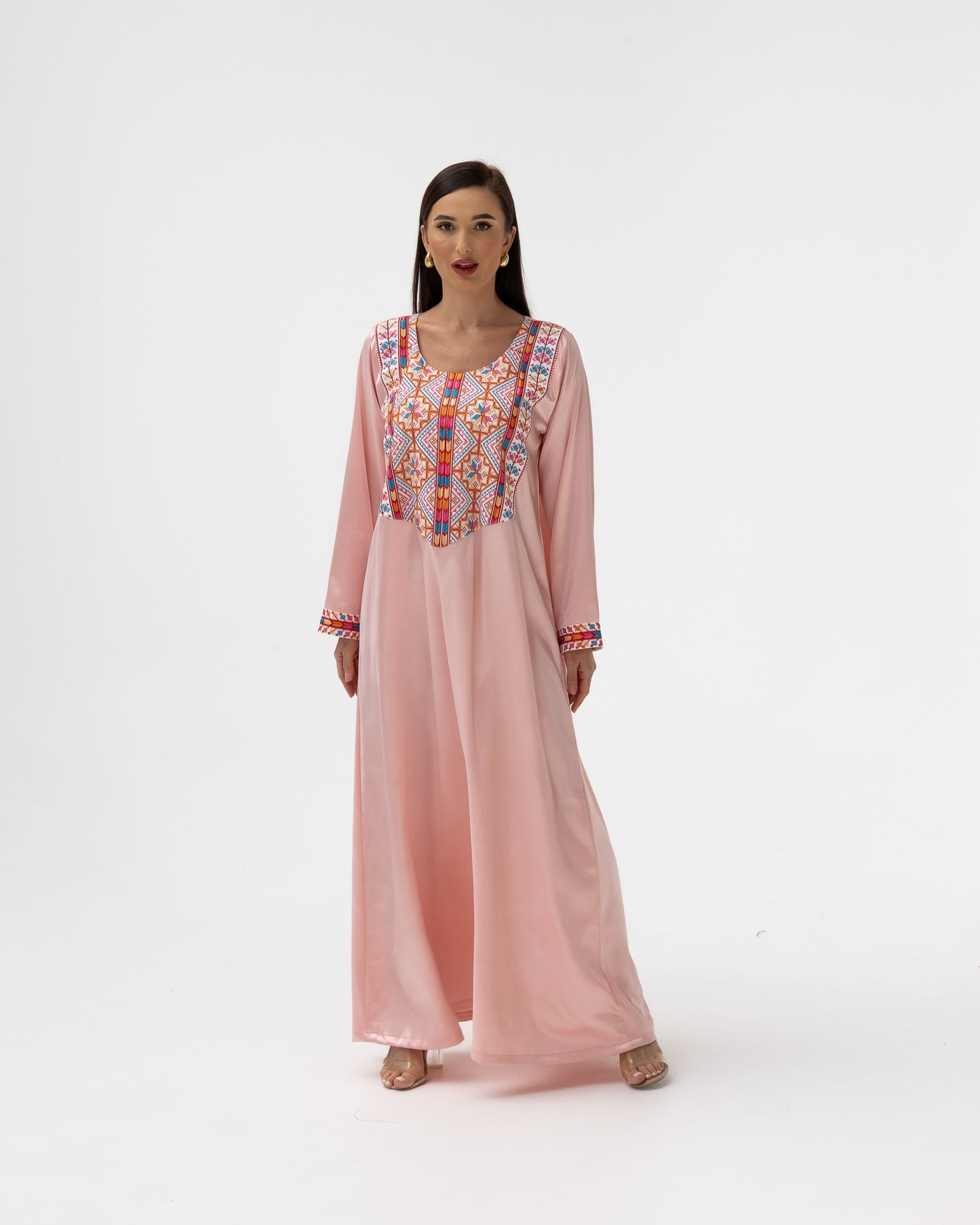 Blush Kaftan with Multicolored Embroidery