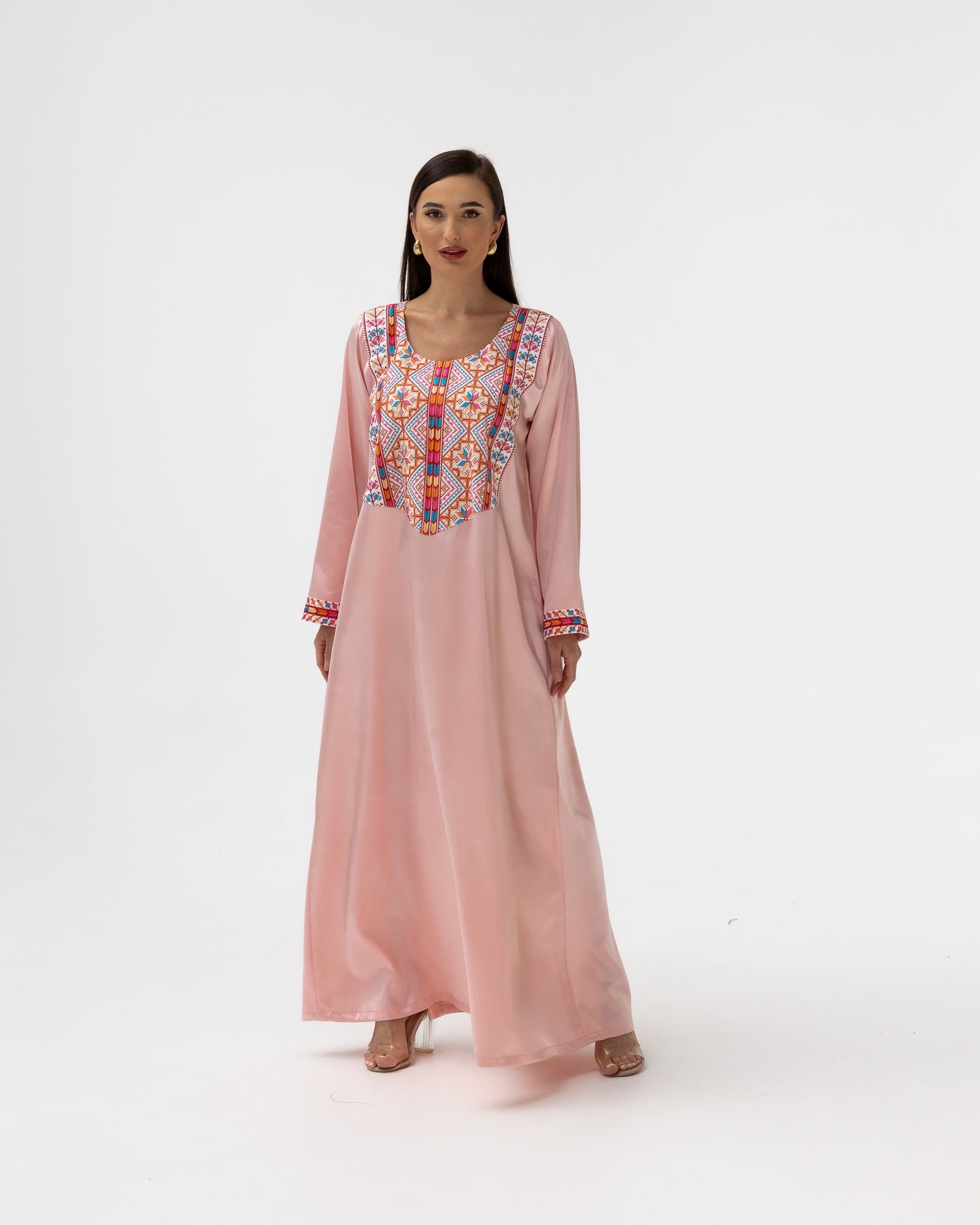 Blush Kaftan with Multicolored Embroidery