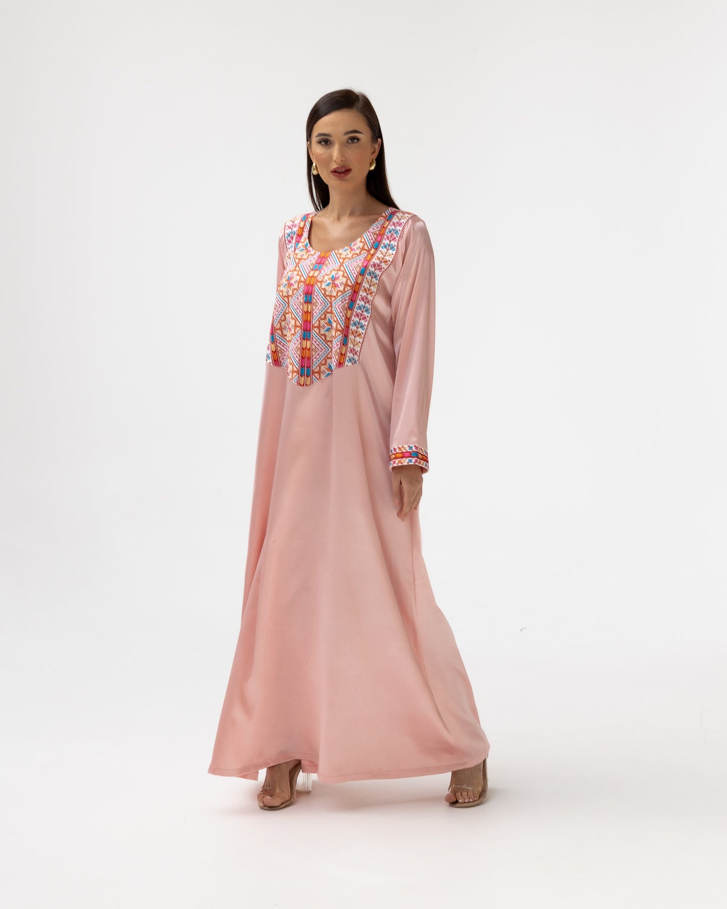 Blush Kaftan with Multicolored Embroidery