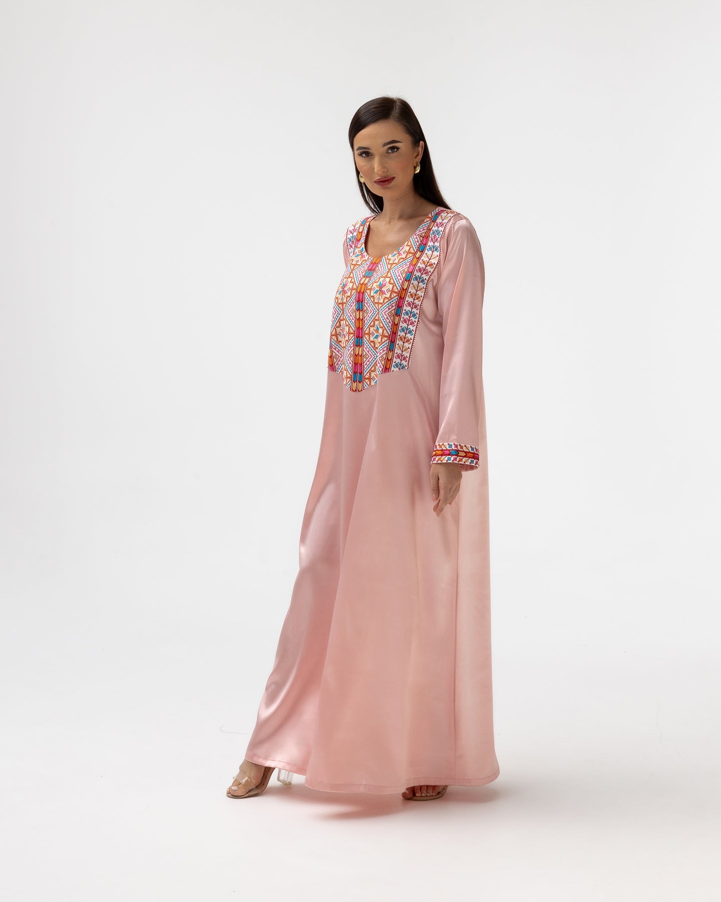 Blush Kaftan with Multicolored Embroidery