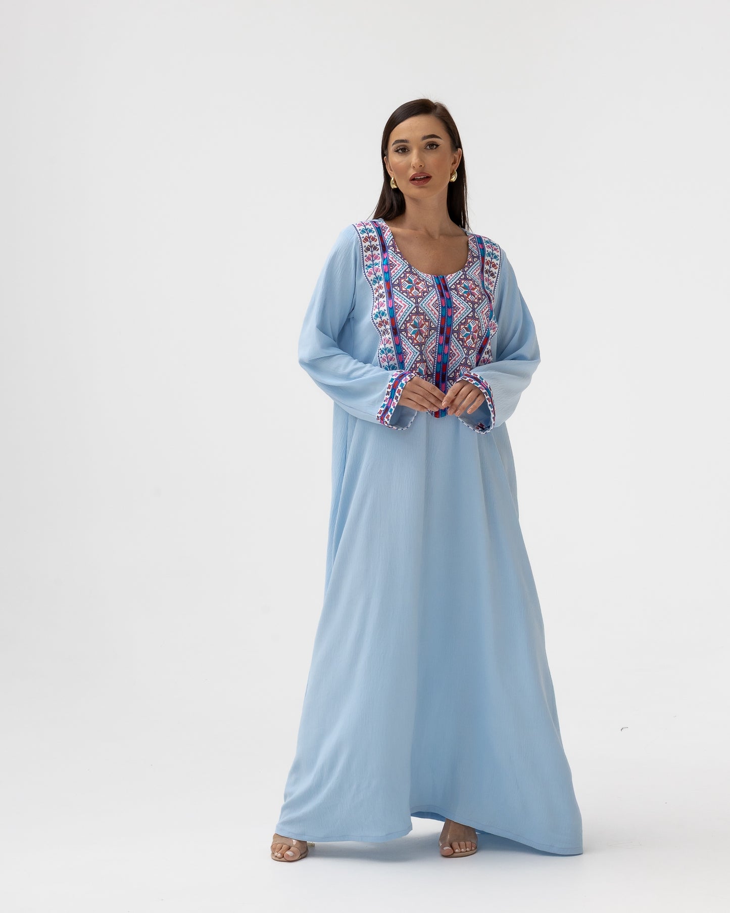 Blue Kaftan with Multicolored Embroidery