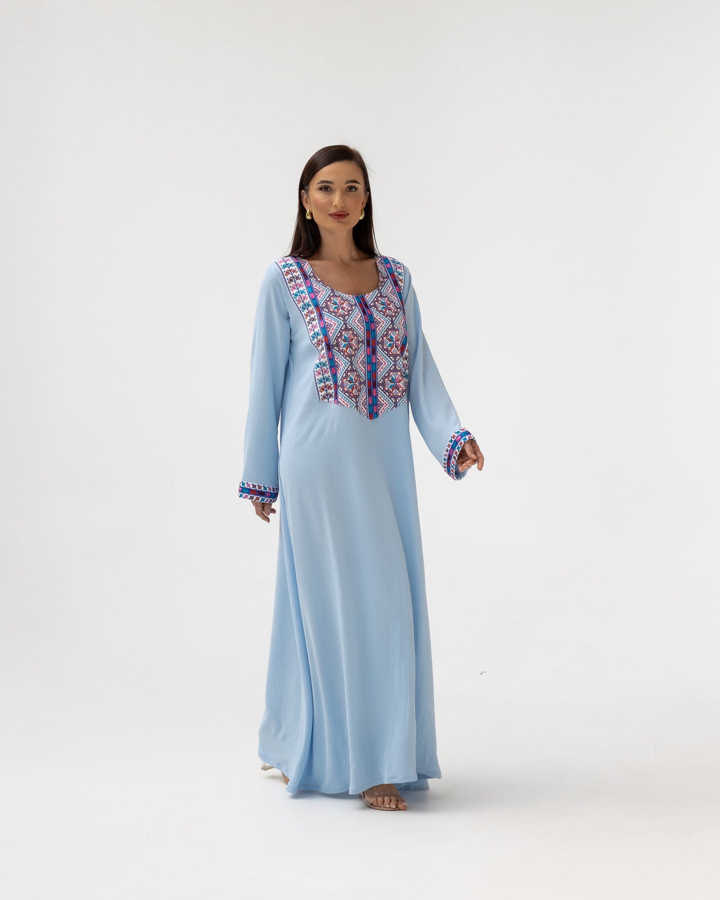 Blue Kaftan with Multicolored Embroidery
