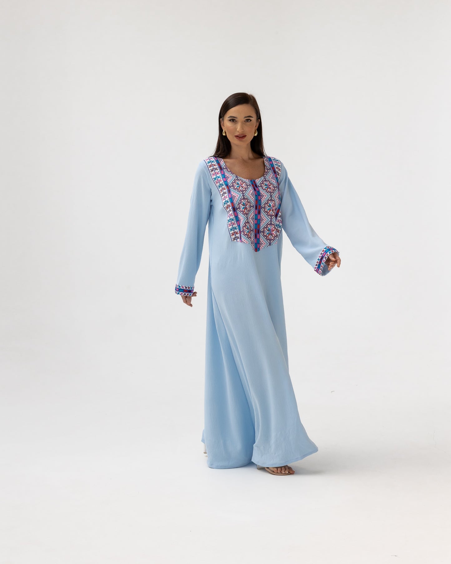 Blue Kaftan with Multicolored Embroidery