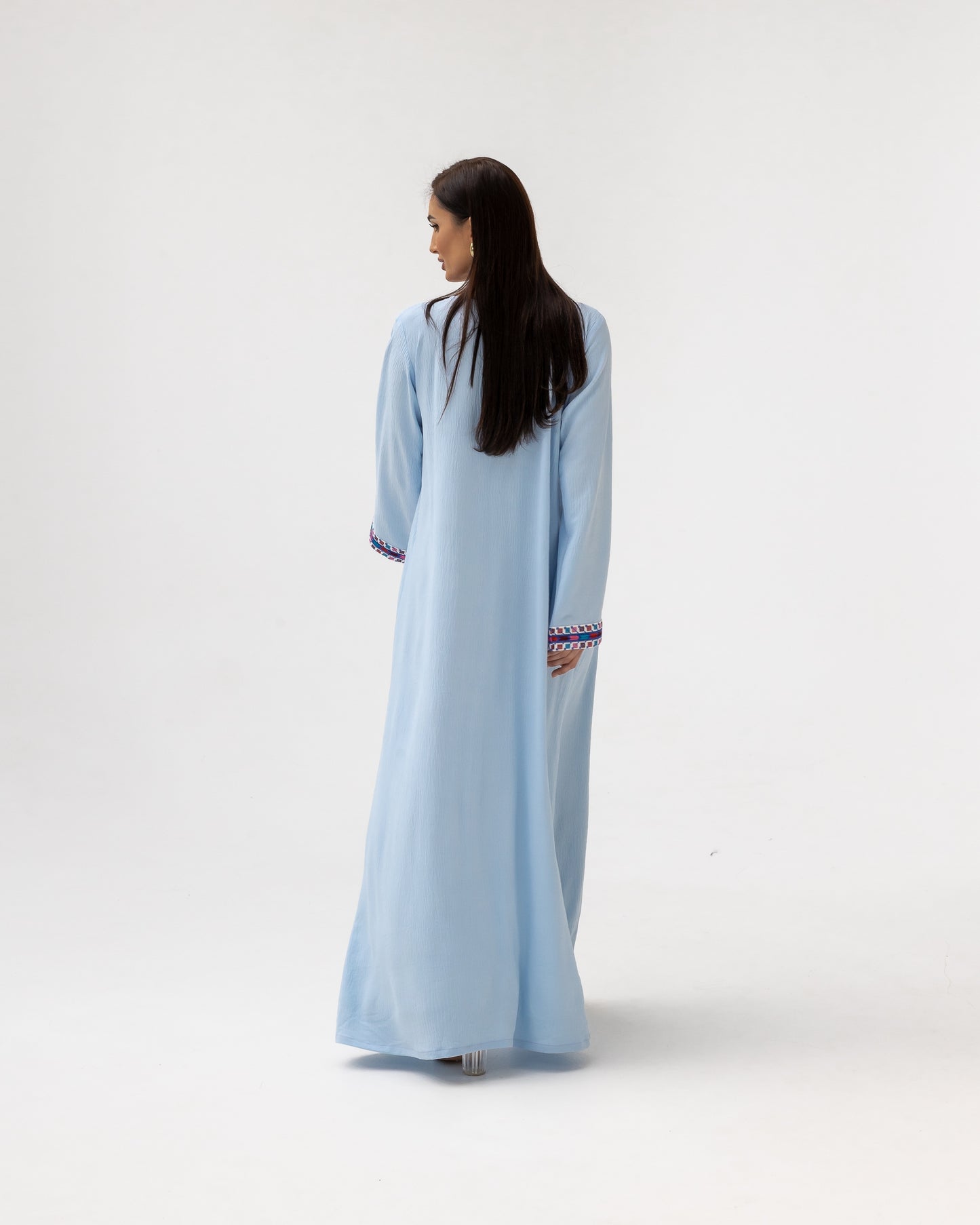 Blue Kaftan with Multicolored Embroidery