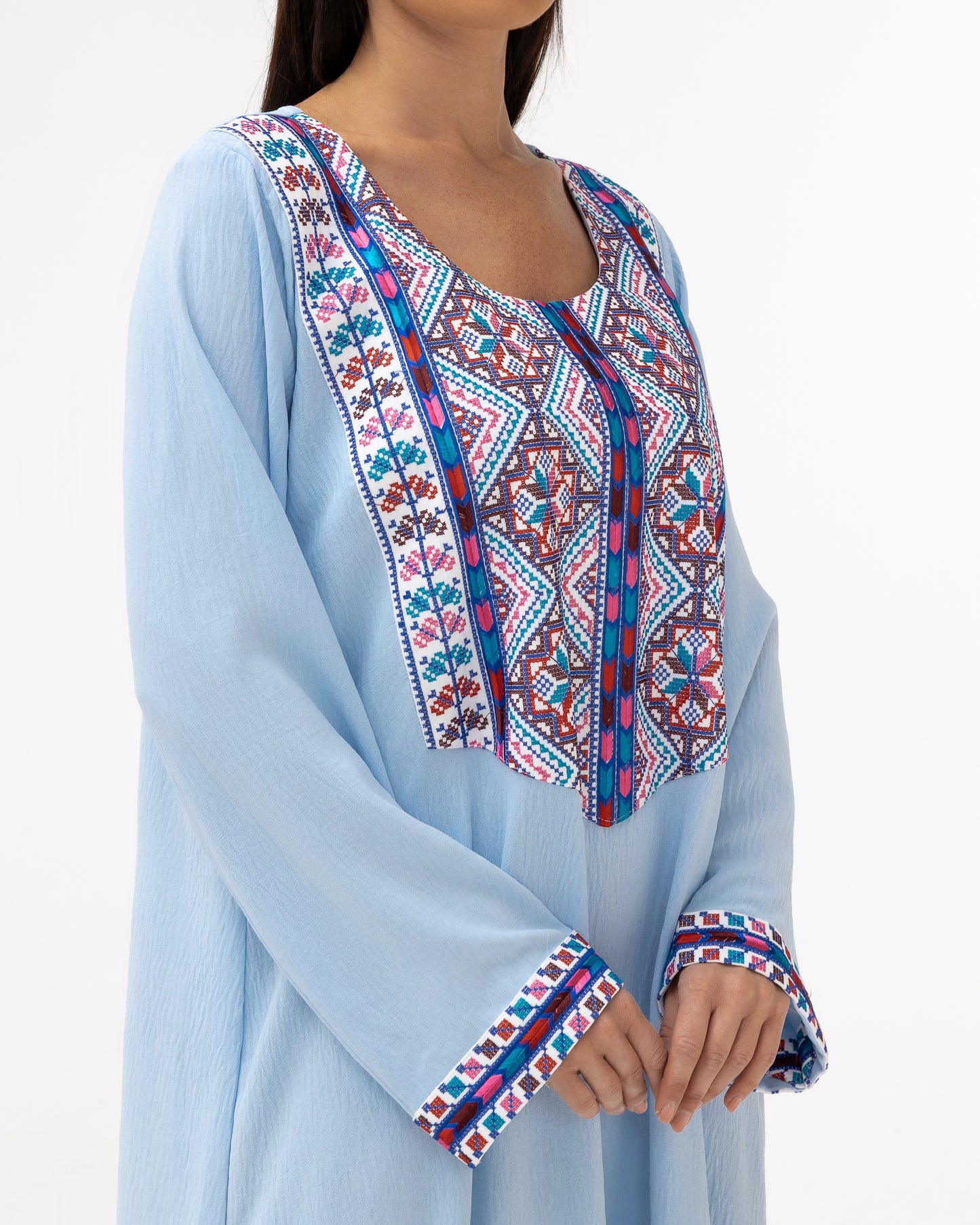 Blue Kaftan with Multicolored Embroidery