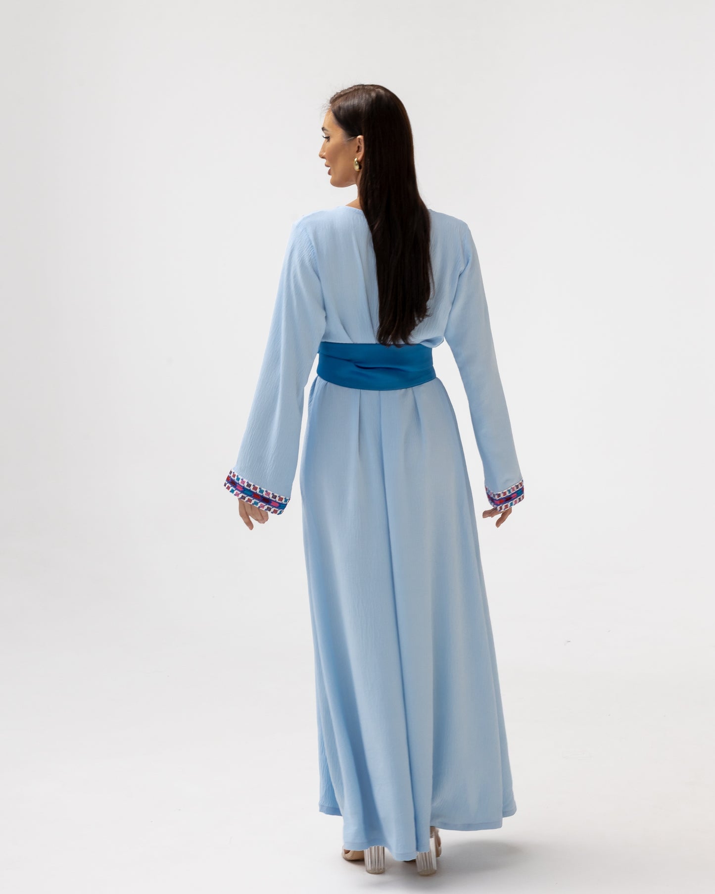 Blue Kaftan with Multicolored Embroidery