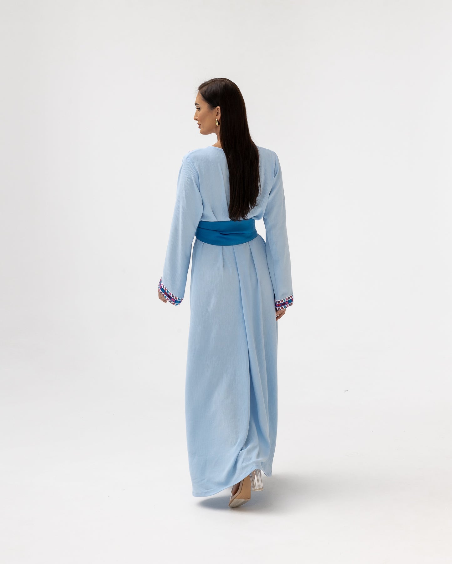 Blue Kaftan with Multicolored Embroidery