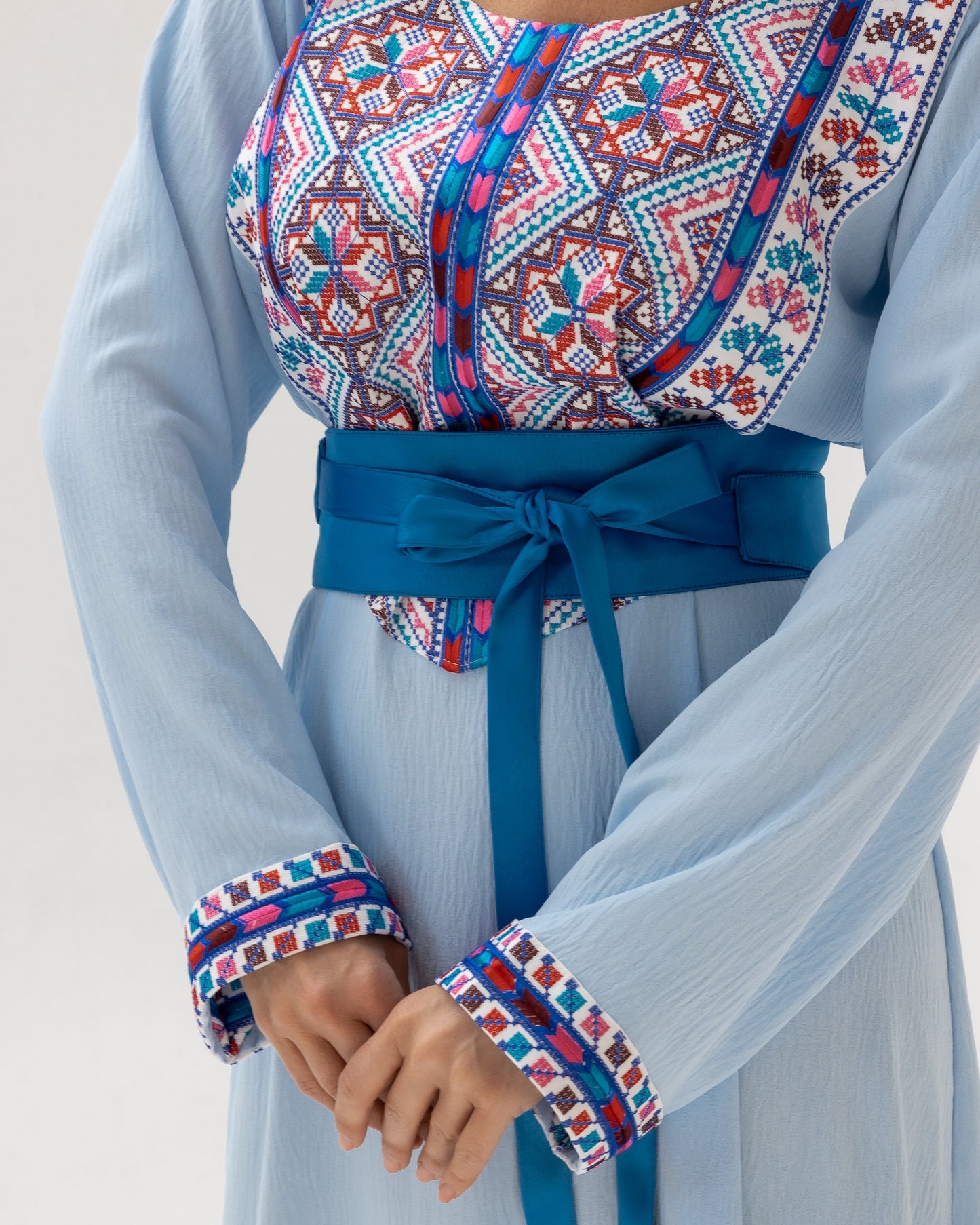 Blue Kaftan with Multicolored Embroidery