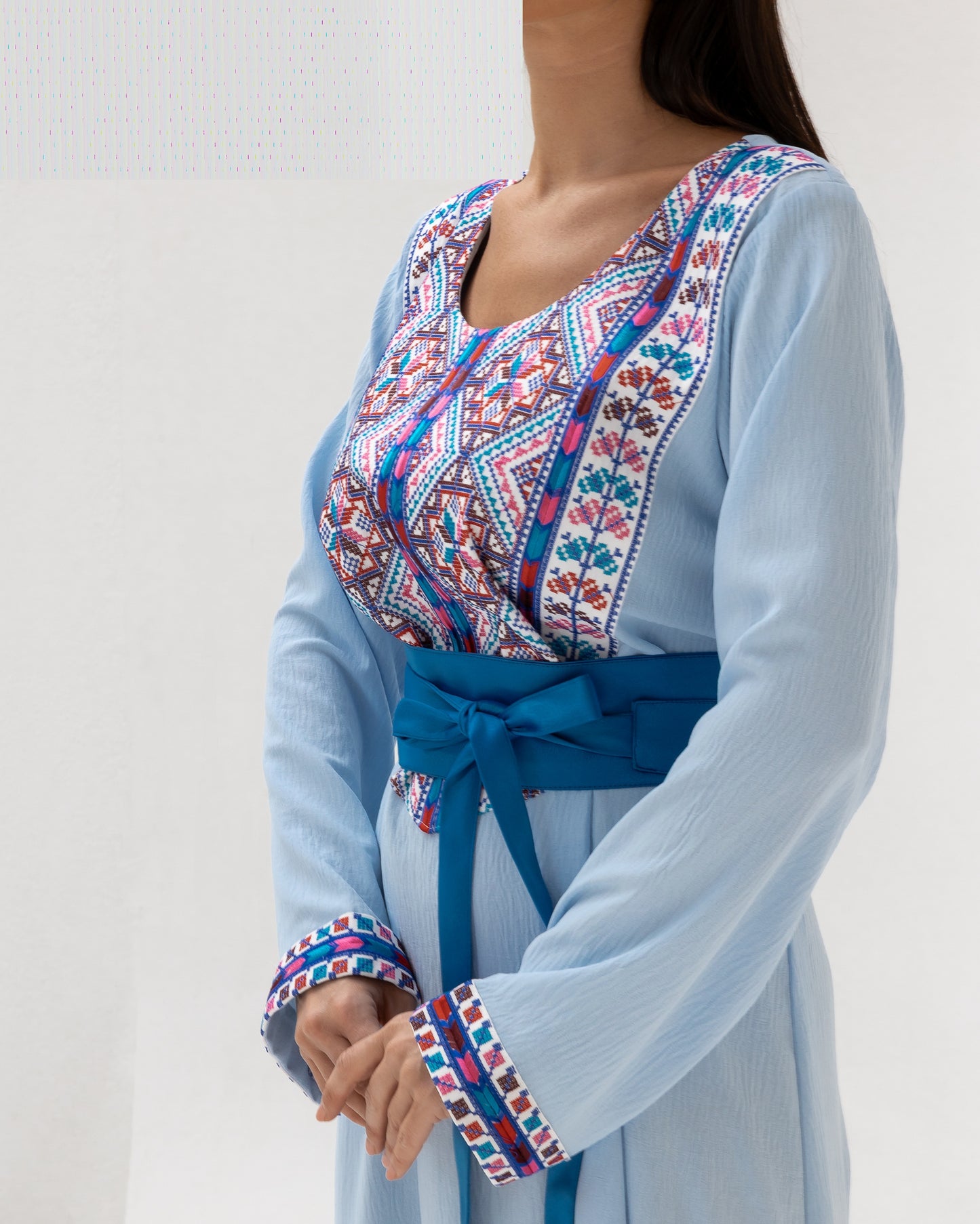 Blue Kaftan with Multicolored Embroidery