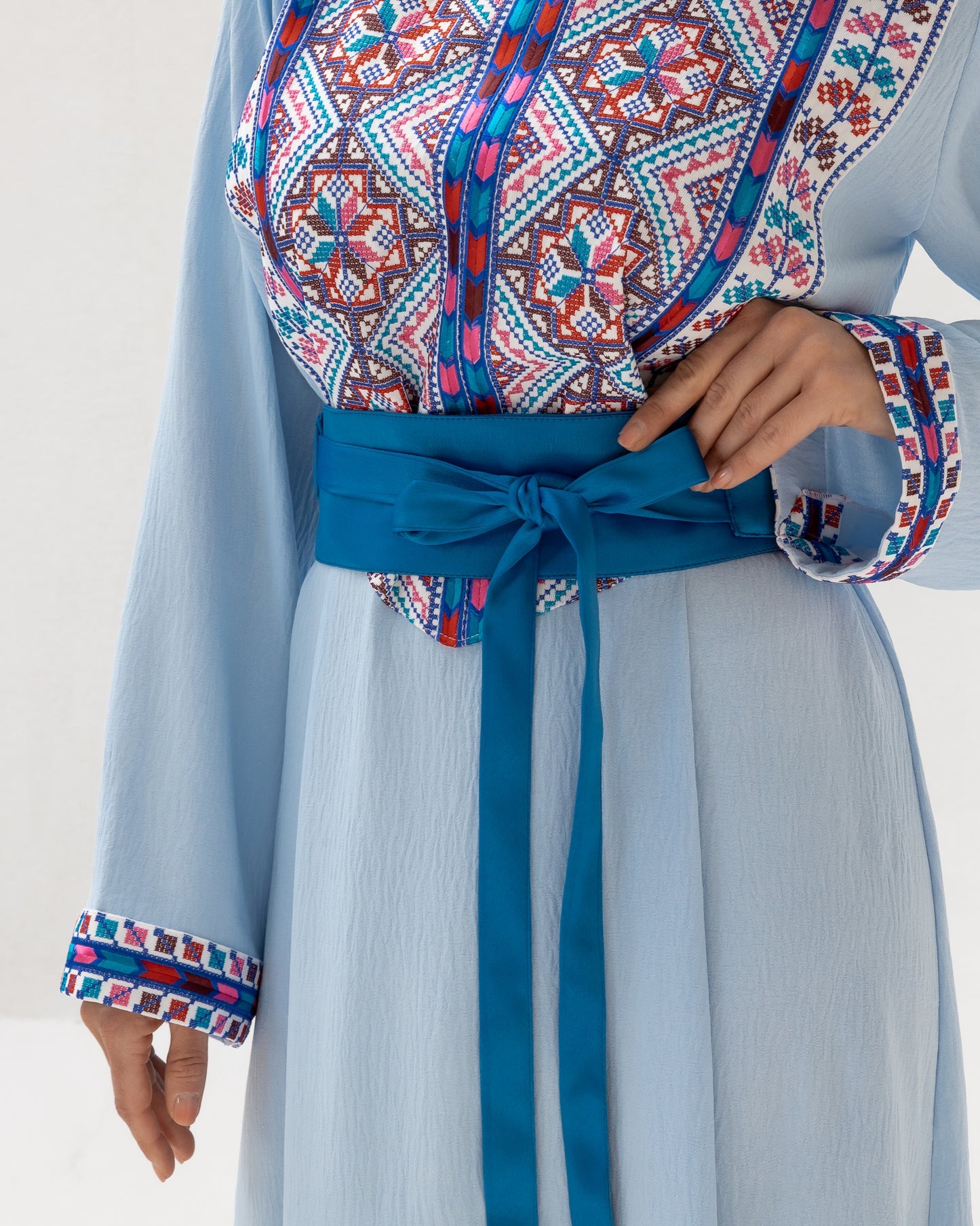 Blue Kaftan with Multicolored Embroidery