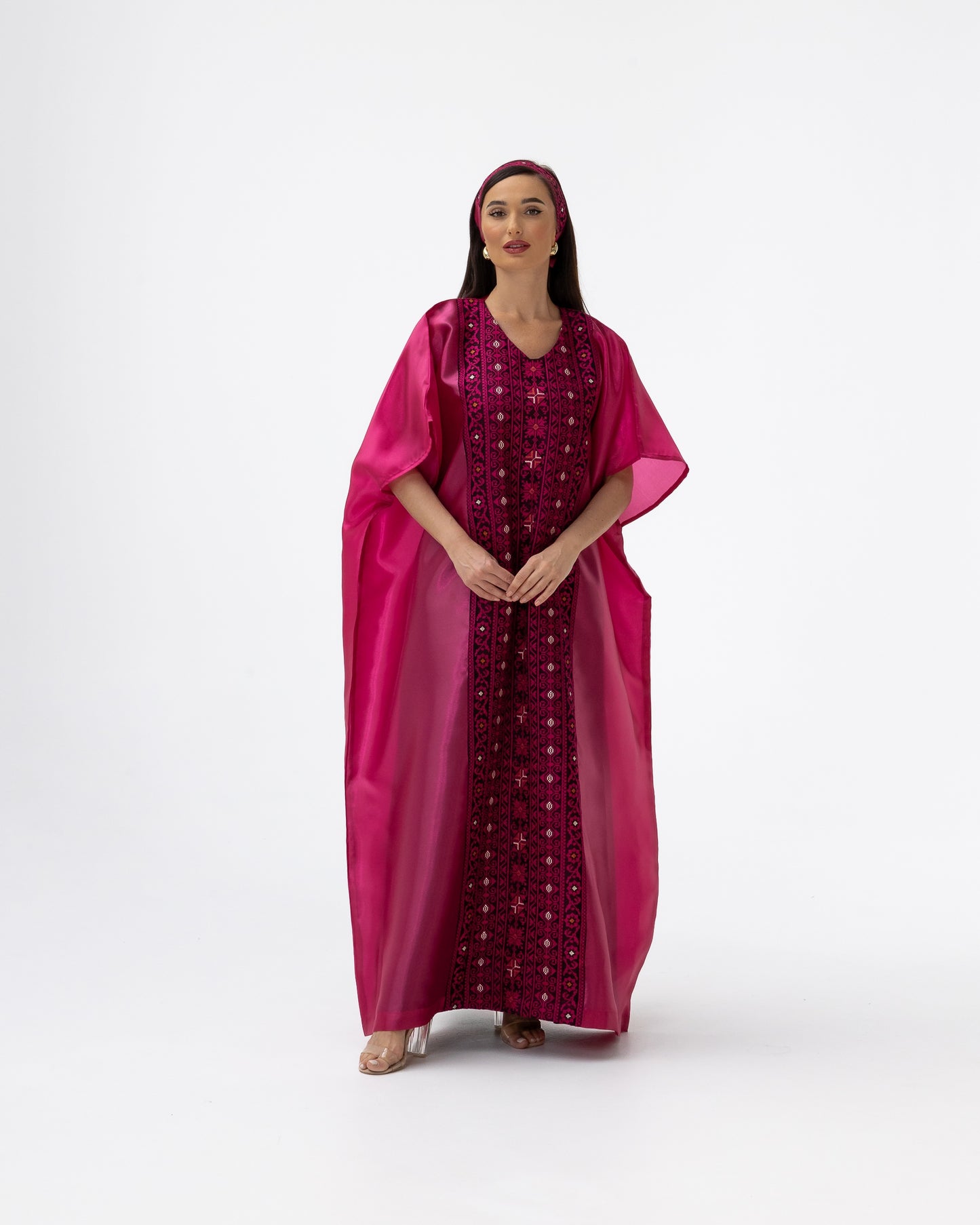 Fuchsia Pink Kaftan with Embroidery