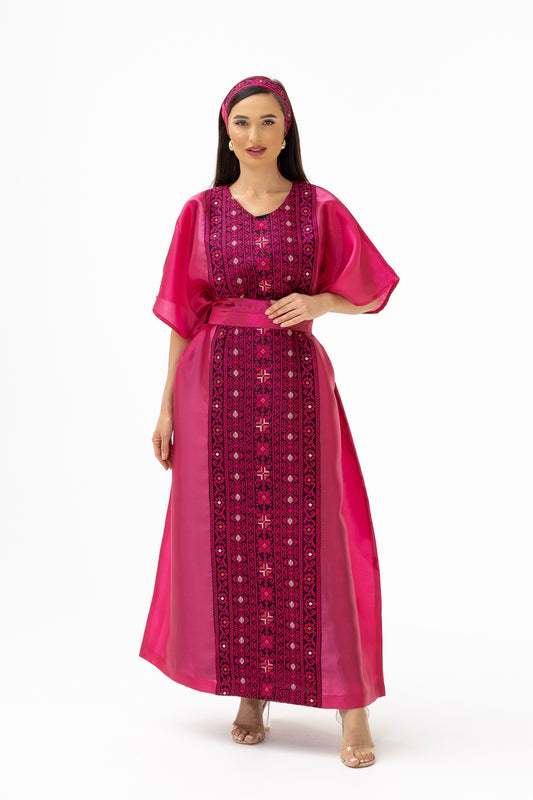 Fuchsia Pink Kaftan with Embroidery