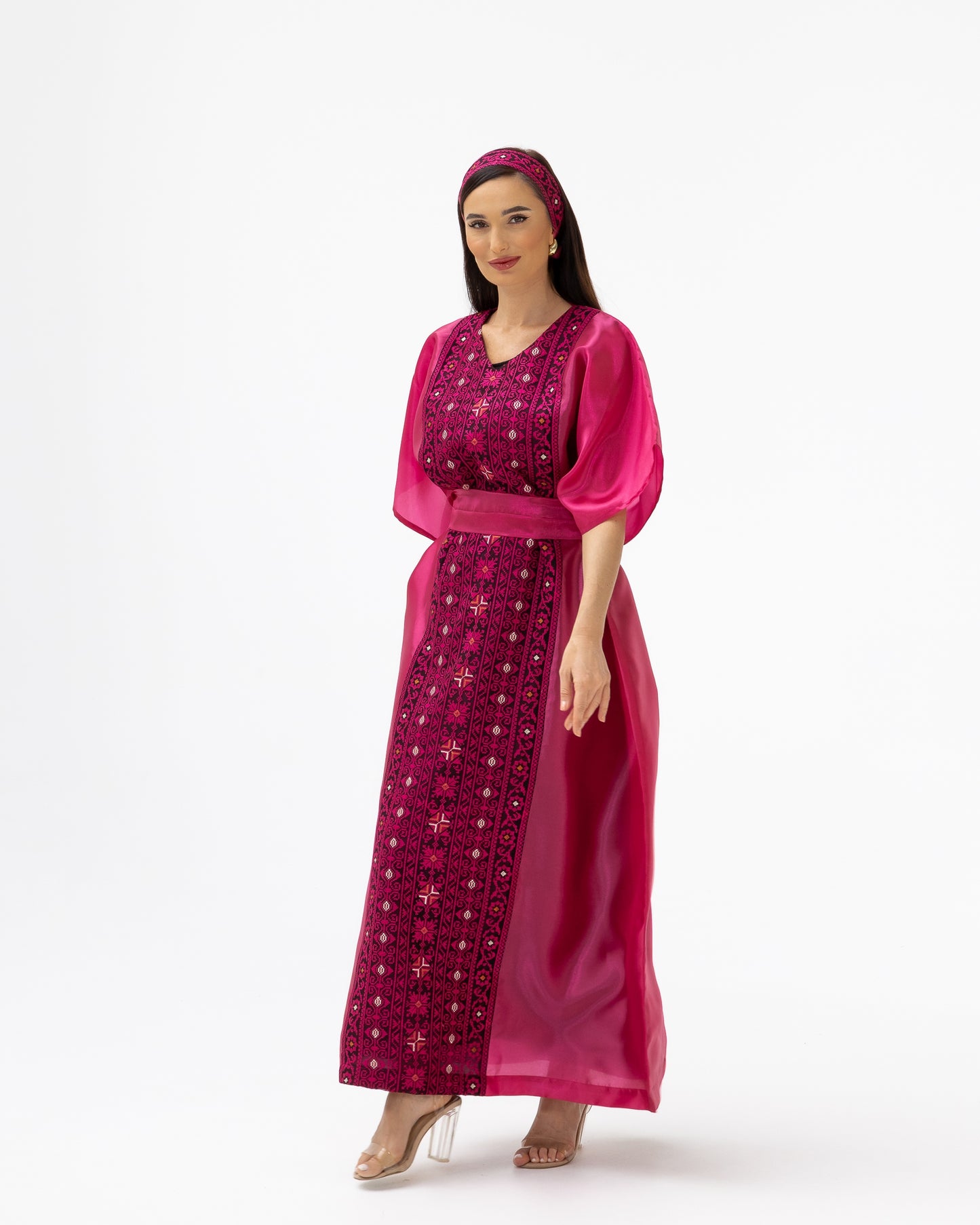 Fuchsia Pink Kaftan with Embroidery