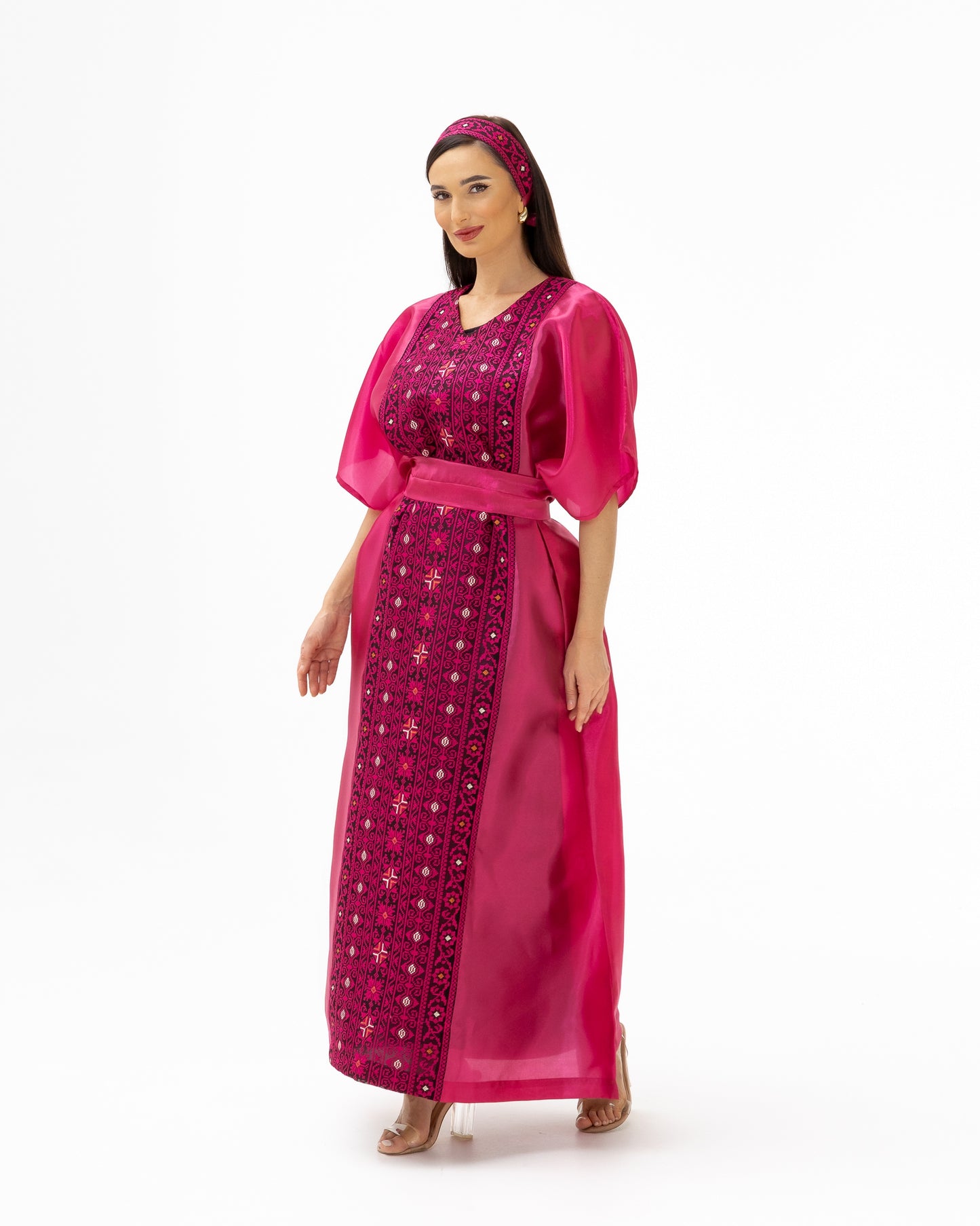 Fuchsia Pink Kaftan with Embroidery